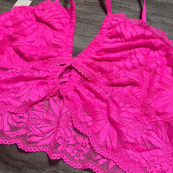 Aerie Racerback Strap Lace Knit Bralette Hot Pink NWT Women’s Size XL - Picture 4 of 6